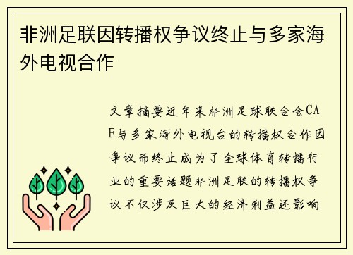 非洲足联因转播权争议终止与多家海外电视合作